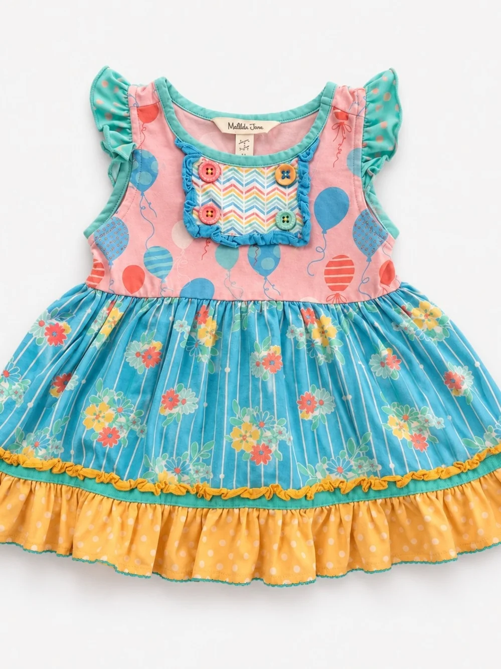 Matilda Jane Girls Size 2 Balloon Floral Twirl Dress Boutique Ruffle Cottagecore